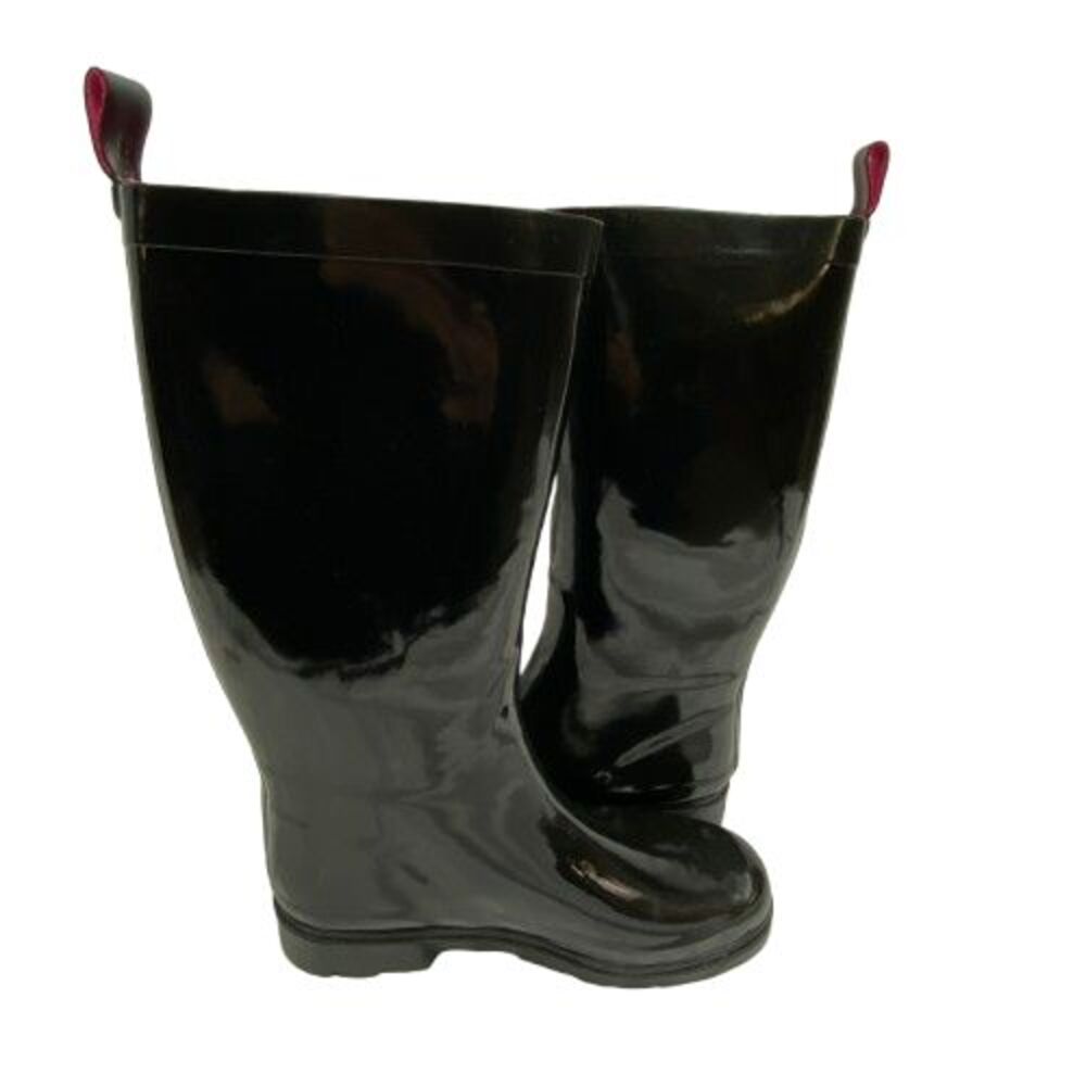 Capelli‎ NY Womens Tall Rain Boots 7 Black Rubber Shiny Outdoor Fisherman Preppy - Picture 11 of 12